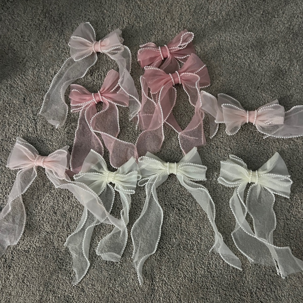 Elegant Pink and White Sheer Hair Bows for all 9